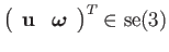 $ \left(\begin{array}{cc}
\mathbf{u} & \boldsymbol{\omega}\end{array}\right)^{T}\in\mathrm{se}(3)$