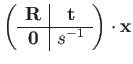 $\displaystyle \left(\begin{array}{c\vert c}
\mathbf{R} & \mathbf{t}\\
\hline \mathbf{0} & s^{-1}
\end{array}\right)\cdot\mathbf{x}$